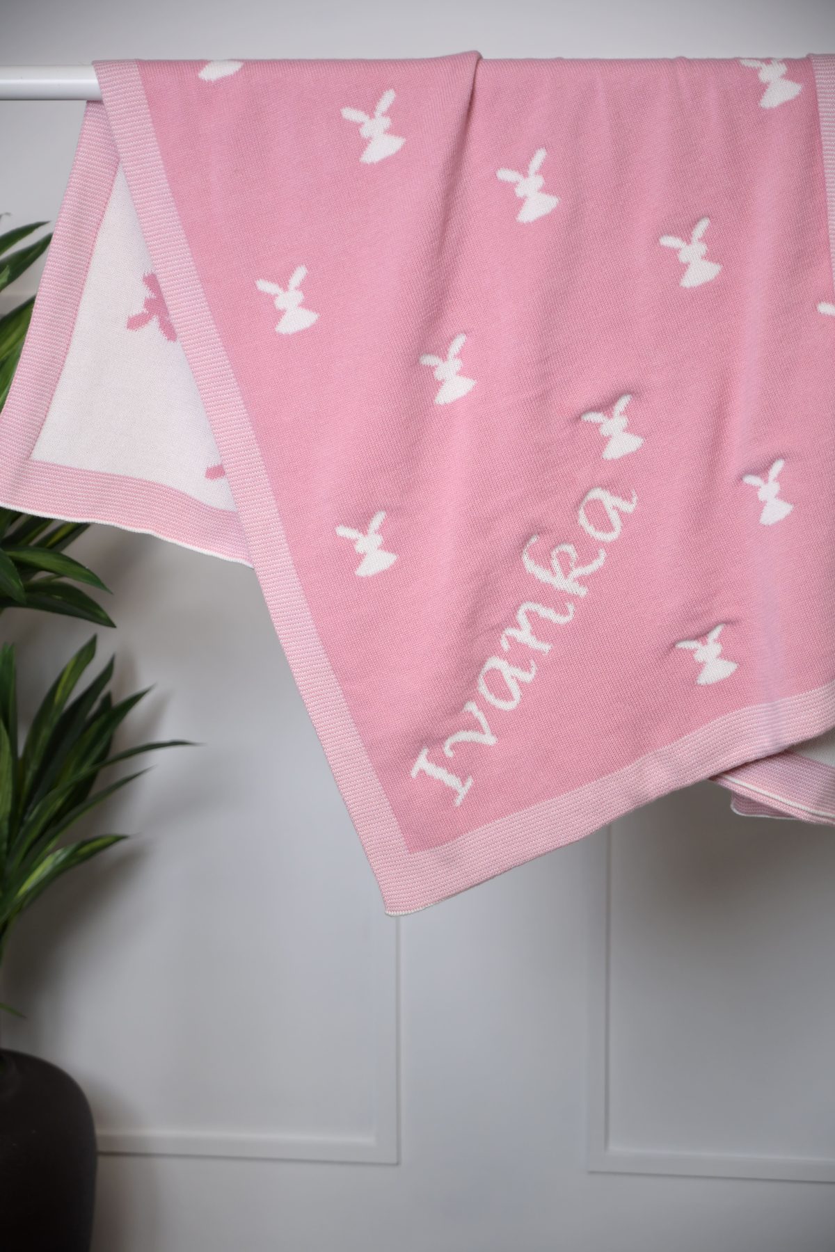 Personalized Bunny Baby Blanket hanging