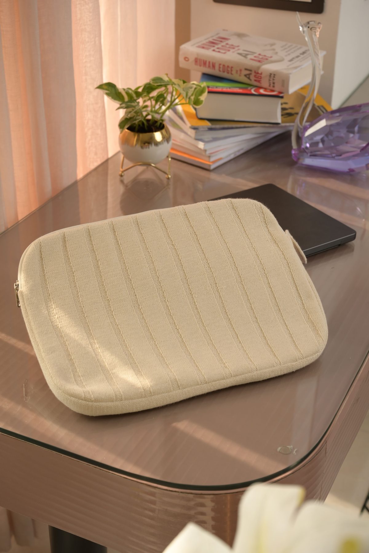 Cream Ribbed Laptop Sleeve