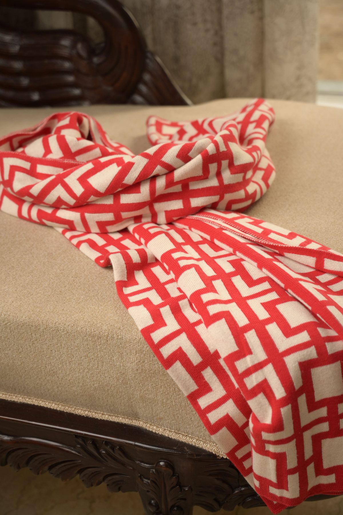 Red Maze Print Throw